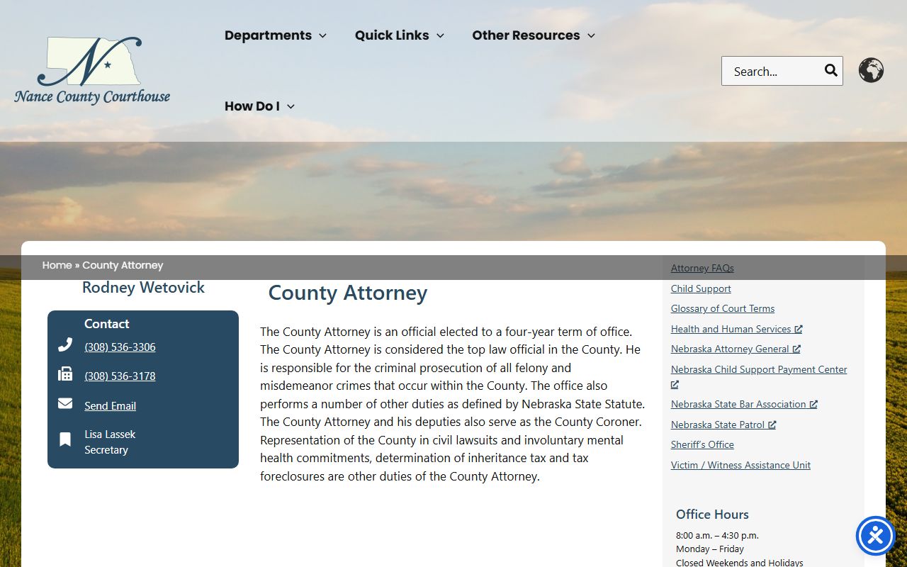 Nance County Attorney page for court records after jail arrest