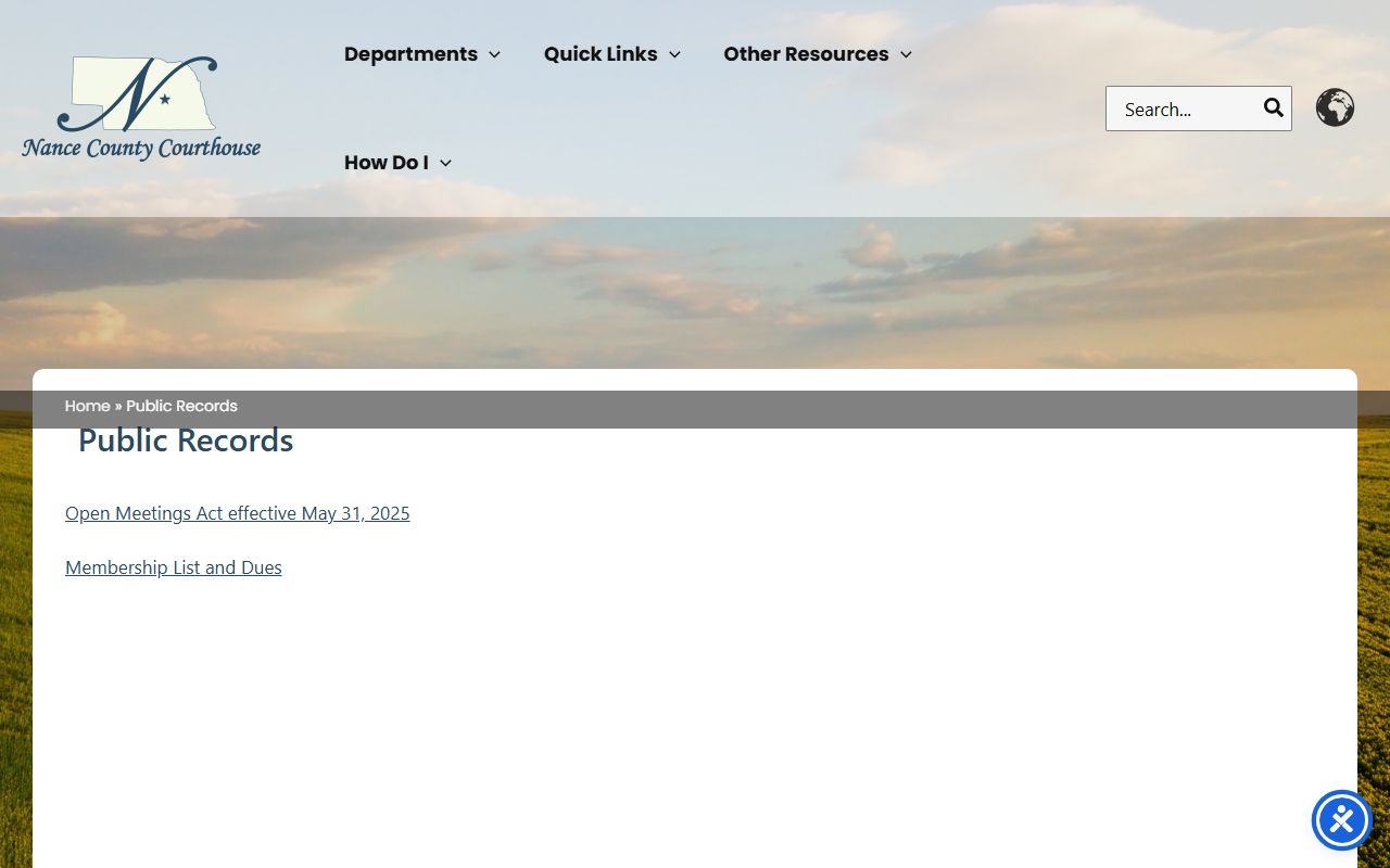 Nance County public records page for local records requests