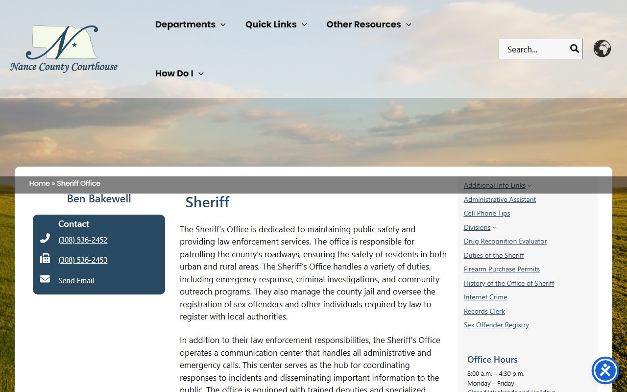 Nance County Jail sheriff office custody search information