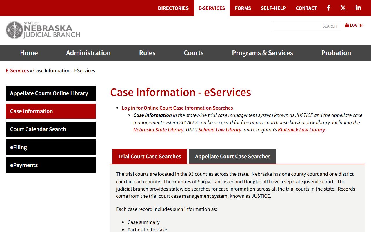 Nance County court records after arrest in Nebraska Judicial Branch case information
